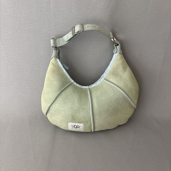 Blue Green Purse UGG Australia Handbag Suede Shearling Shoulder Bag Boho Malibu - Picture 5 of 15